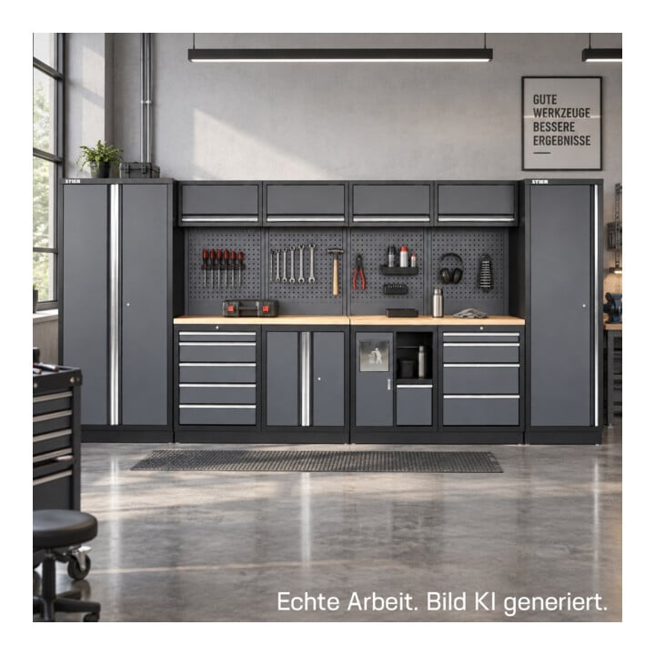 STIER werkplaatsinrichting Basic 6-delig met geperforeerde wand en werkblad van multiplex BxDxH 4235x460x2000 mm