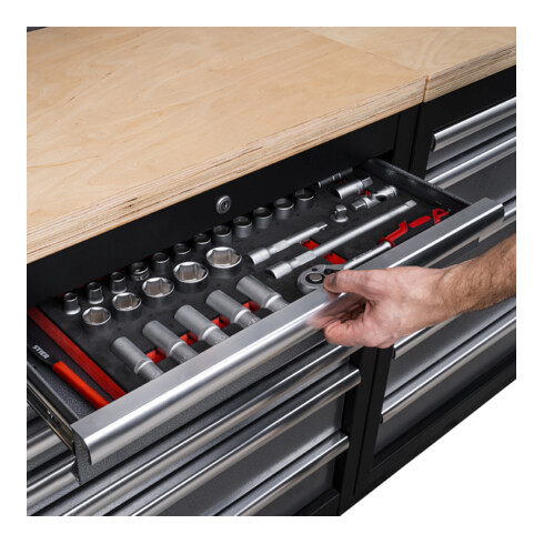 STIER Werkstatteinrichtung Basic 6-teilig mit Lochwand und Multiplex-Arbeitsplatte BxTxH 4235x460x2000mm