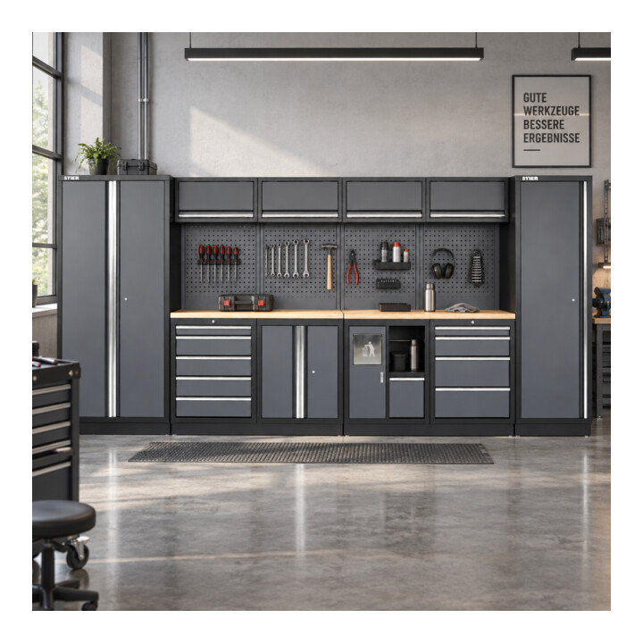STIER Werkstatteinrichtung Basic 6-teilig mit Lochwand und Multiplex-Arbeitsplatte BxTxH 4235x460x2000mm