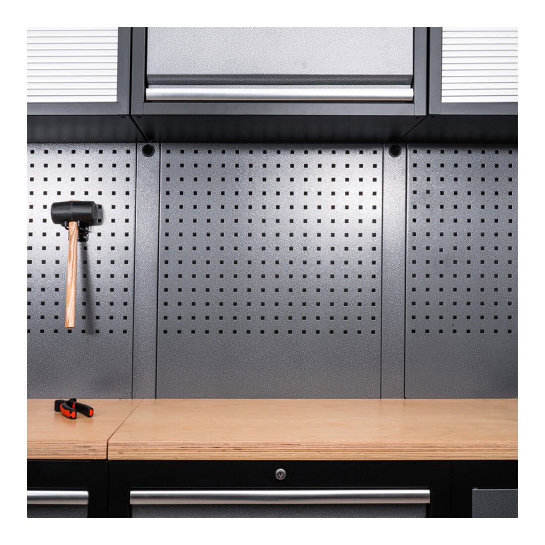 STIER Werkstatteinrichtung Basic 6-teilig mit Lochwand und Multiplex-Arbeitsplatte BxTxH 4235x460x2000mm