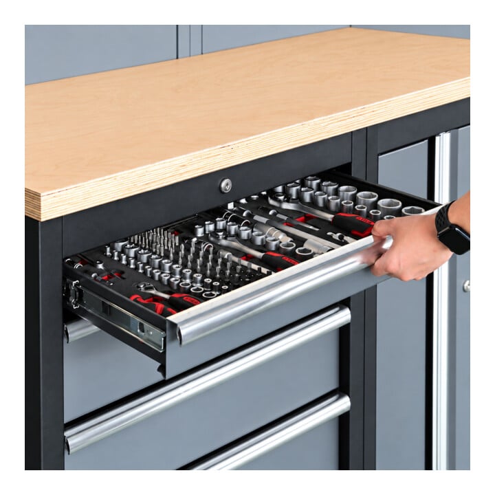 STIER Werkstatteinrichtung Basic 6-teilig mit Lochwand und Multiplex-Arbeitsplatte BxTxH 4235x460x2000mm