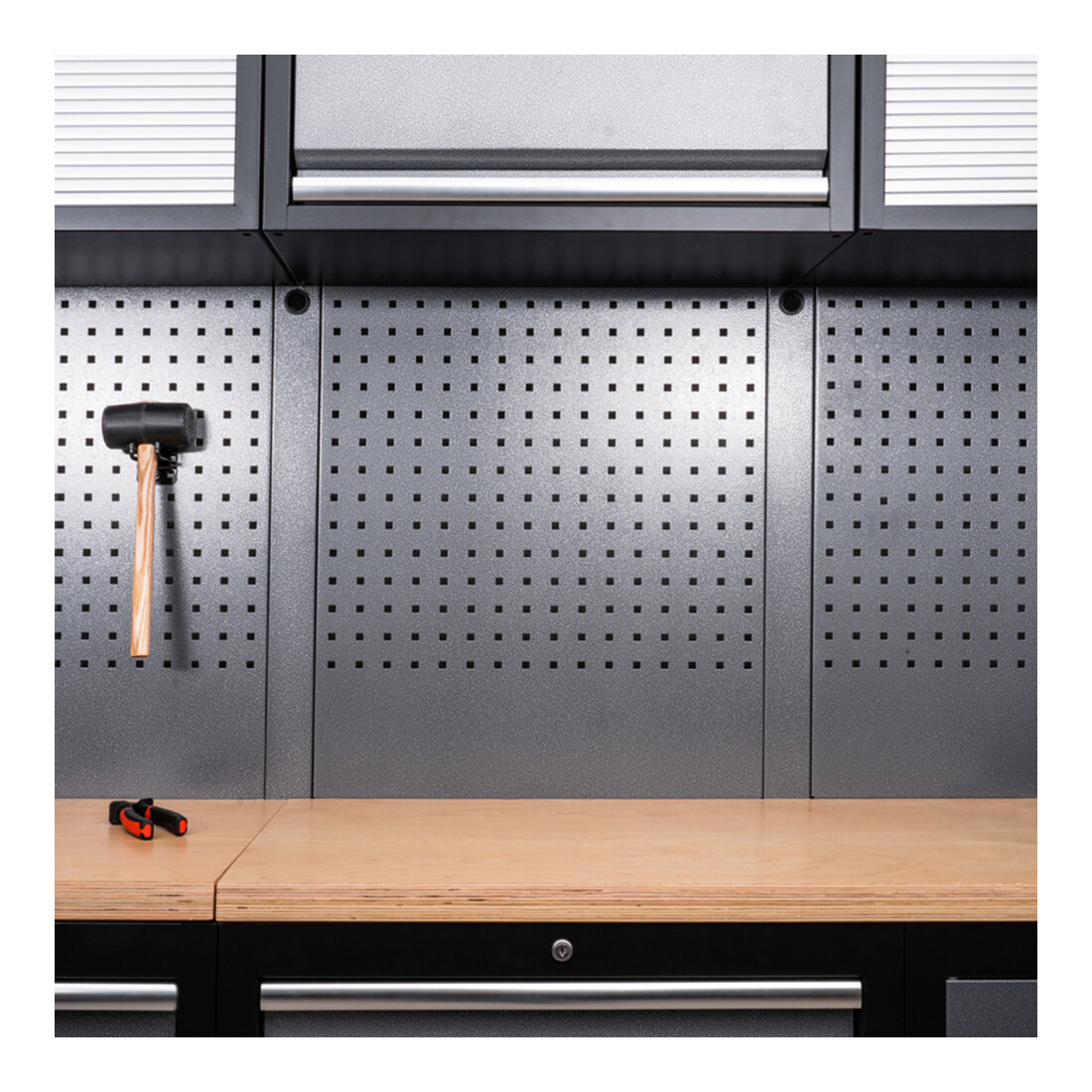 STIER Werkstatteinrichtung Basic 6-teilig mit Lochwand und Multiplex-Arbeitsplatte BxTxH 4235x460x2000mm