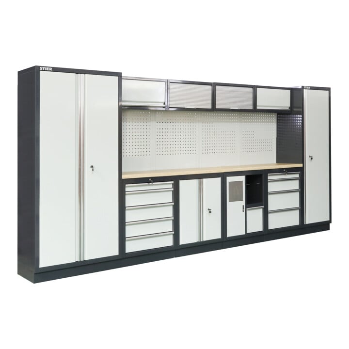 STIER Werkstatteinrichtung Basic 6-teilig mit Lochwand und Multiplex-Arbeitsplatte BxTxH 4235x460x2000mm