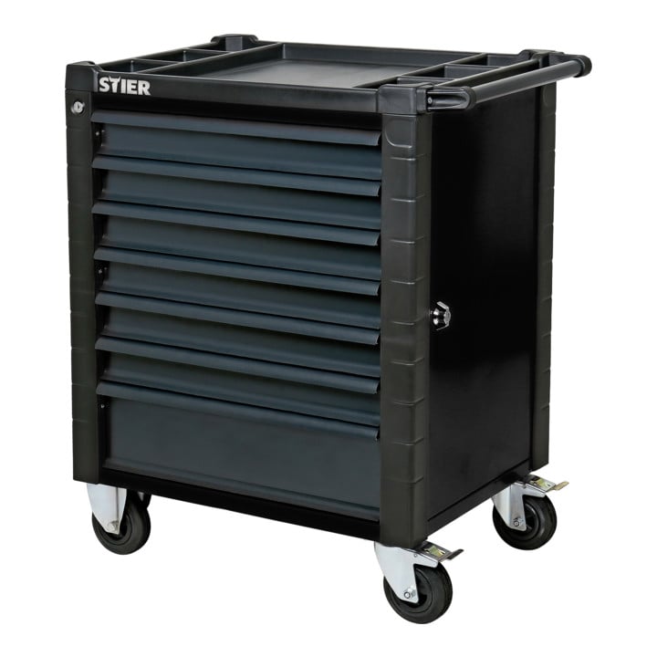 STIER Werkstattwagen m. Kantenschutz & Seitentür, 7 Schubl., 350kg, 950x740x500mm