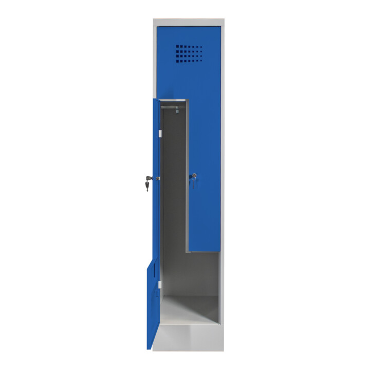 STIER Z-Garderobenspind Premium mit Sockel 2 Abteile Zylinderschloss lichtgrau/enzianblau