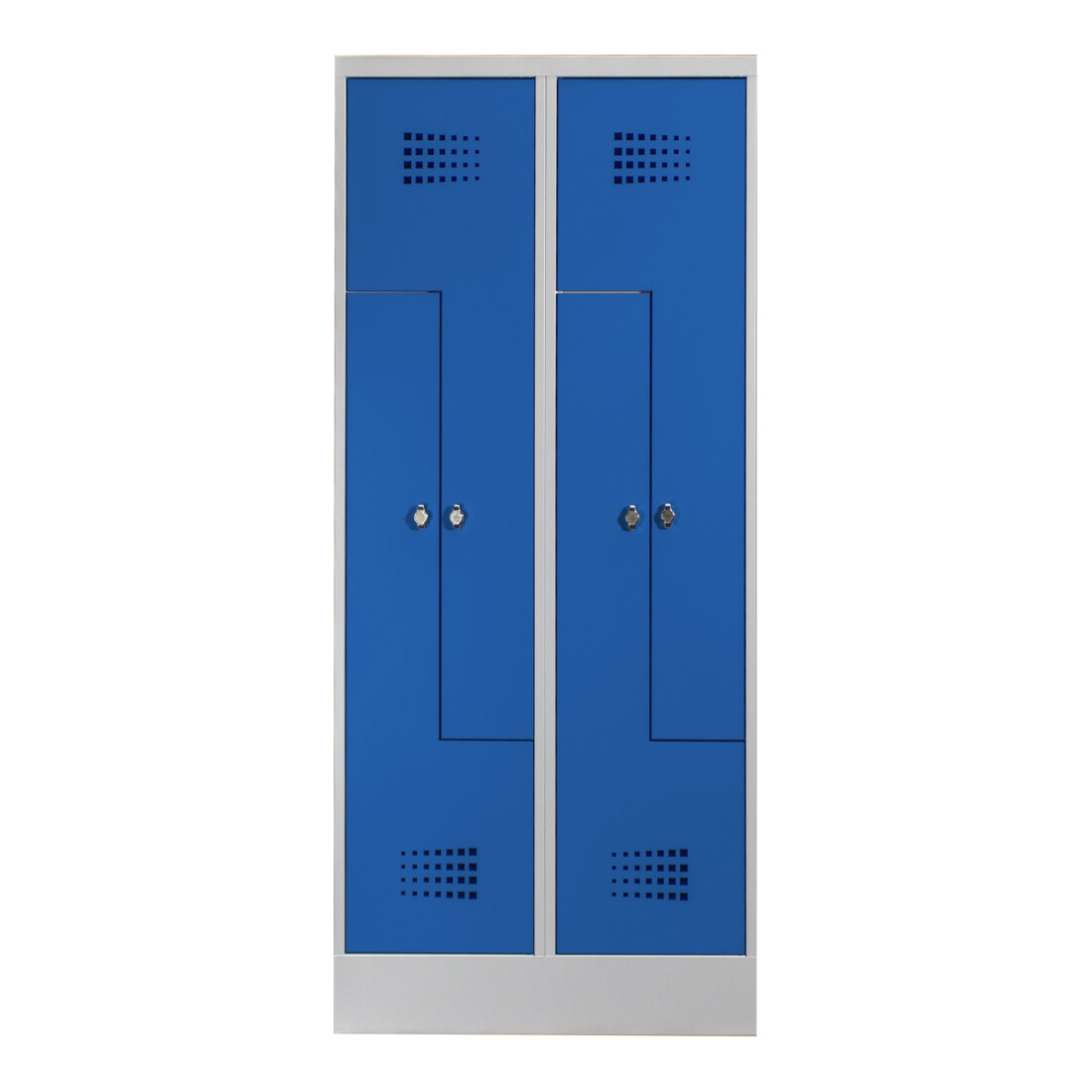 STIER Z-Garderobenspind Premium mit Sockel 4 Abteile Drehriegel lichtgrau/enzianblau