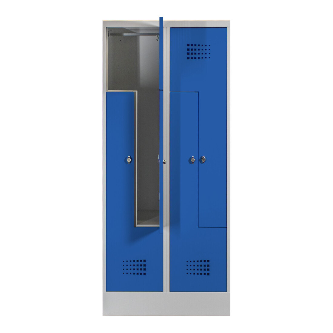STIER Z-Garderobenspind Premium mit Sockel 4 Abteile Drehriegel lichtgrau/enzianblau