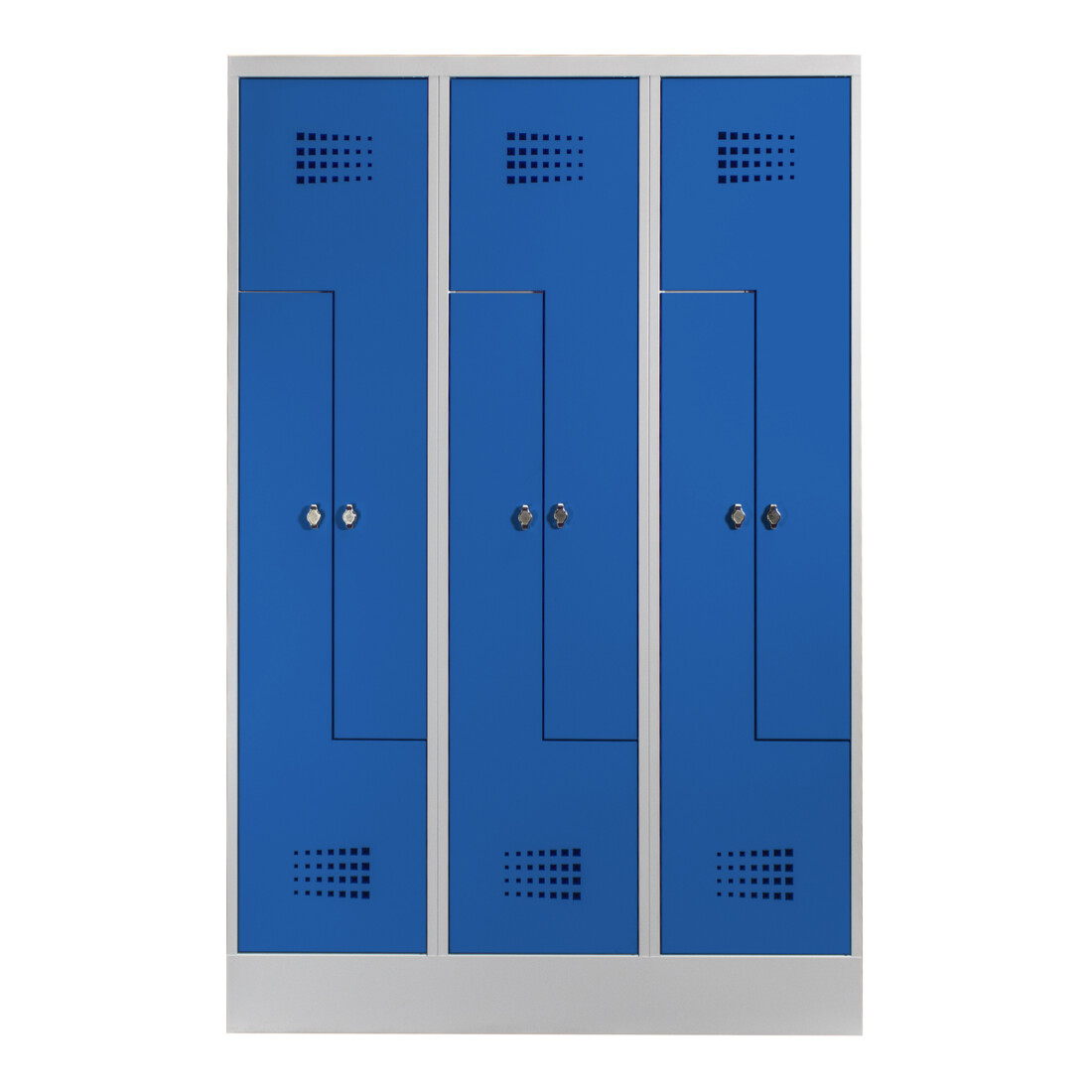 STIER Z-Garderobenspind Premium mit Sockel 6 Abteile Drehriegel lichtgrau/enzianblau