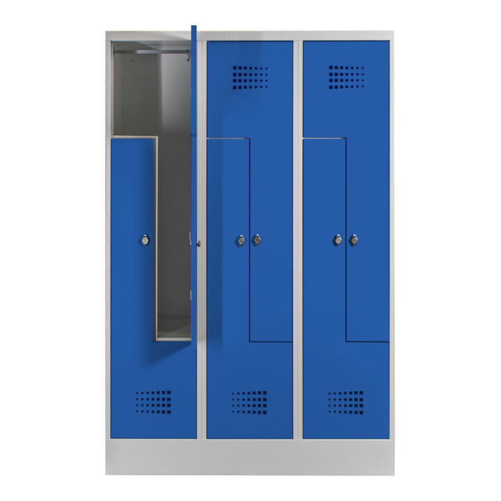 STIER Z-Garderobenspind Premium mit Sockel 6 Abteile Drehriegel lichtgrau/enzianblau