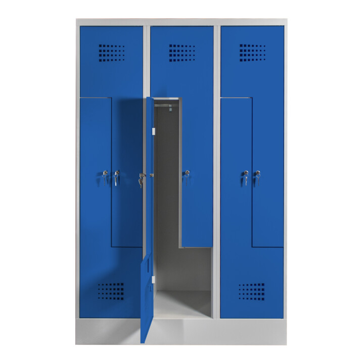STIER Z-Garderobenspind Premium mit Sockel 6 Abteile Zylinderschloss lichtgrau/enzianblau