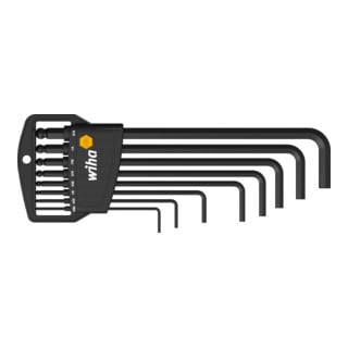 Stiftschlüssel Set im Classic Halter Sechskant-Kugelkopf 8-tlg. schwarzoxidiert, Zoll-Ausführung in SB-Kartonverpackung (02939)