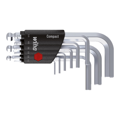 Stiftschlüssel Set im Compact Halter Sechskant-Kugelkopf 9-tlg. kurz, mattverchromt (40410)