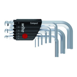 Stiftschlüssel Set im Compact Halter Sechskant-Kugelkopf 9-tlg. kurz, mattverchromt (40410)