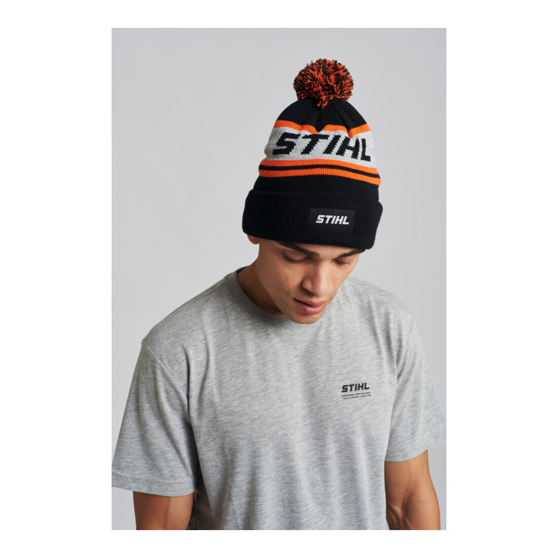 STIHL Berretto con Pon Pon 24 Nero/Arancione/Grigio