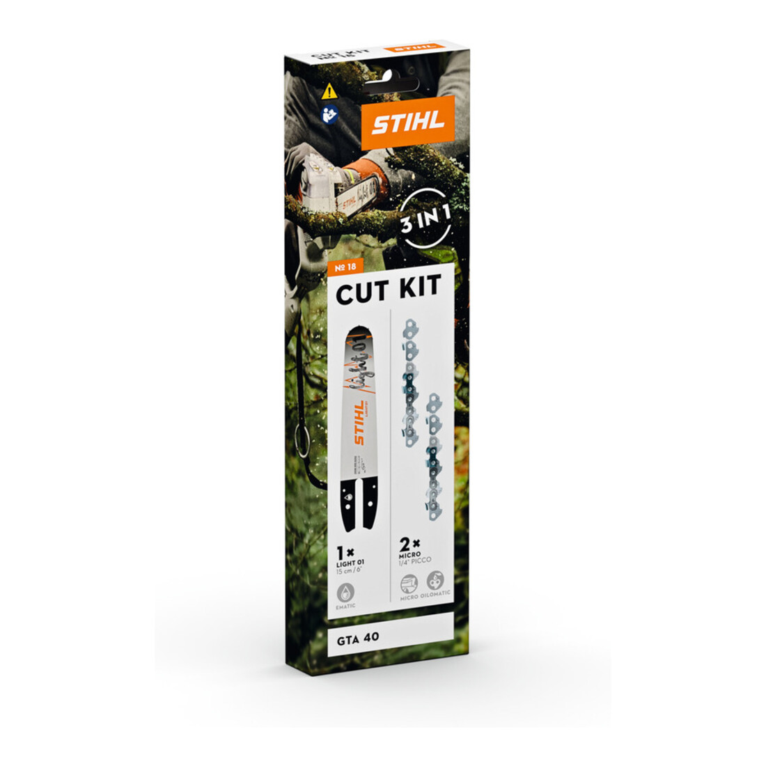 Stihl Kit de guide-chaîne et chaîne Cut Kit 18, guide Light 01 15 cm/6", chaîne PM3 1,1 mm/.043"