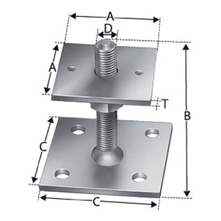 Stützenfuß ETA 07/0285 Typ PPB70G Länge 105mm Breite 70mm Stärke 6mm feuerverz.