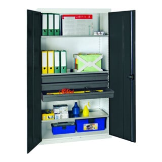 Stumpf Armoire à portes battantes en métal Hauteur 90 cm 2 étagères gris clair
