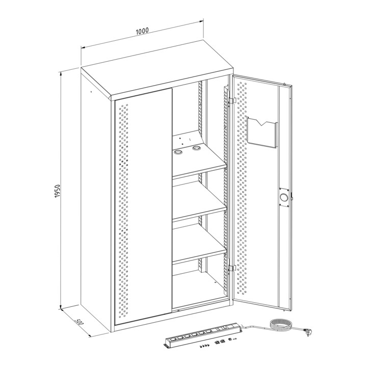 Stumpf Armoire de rangement et de chargement en métal pour appareils électriques avec support pour multiprises