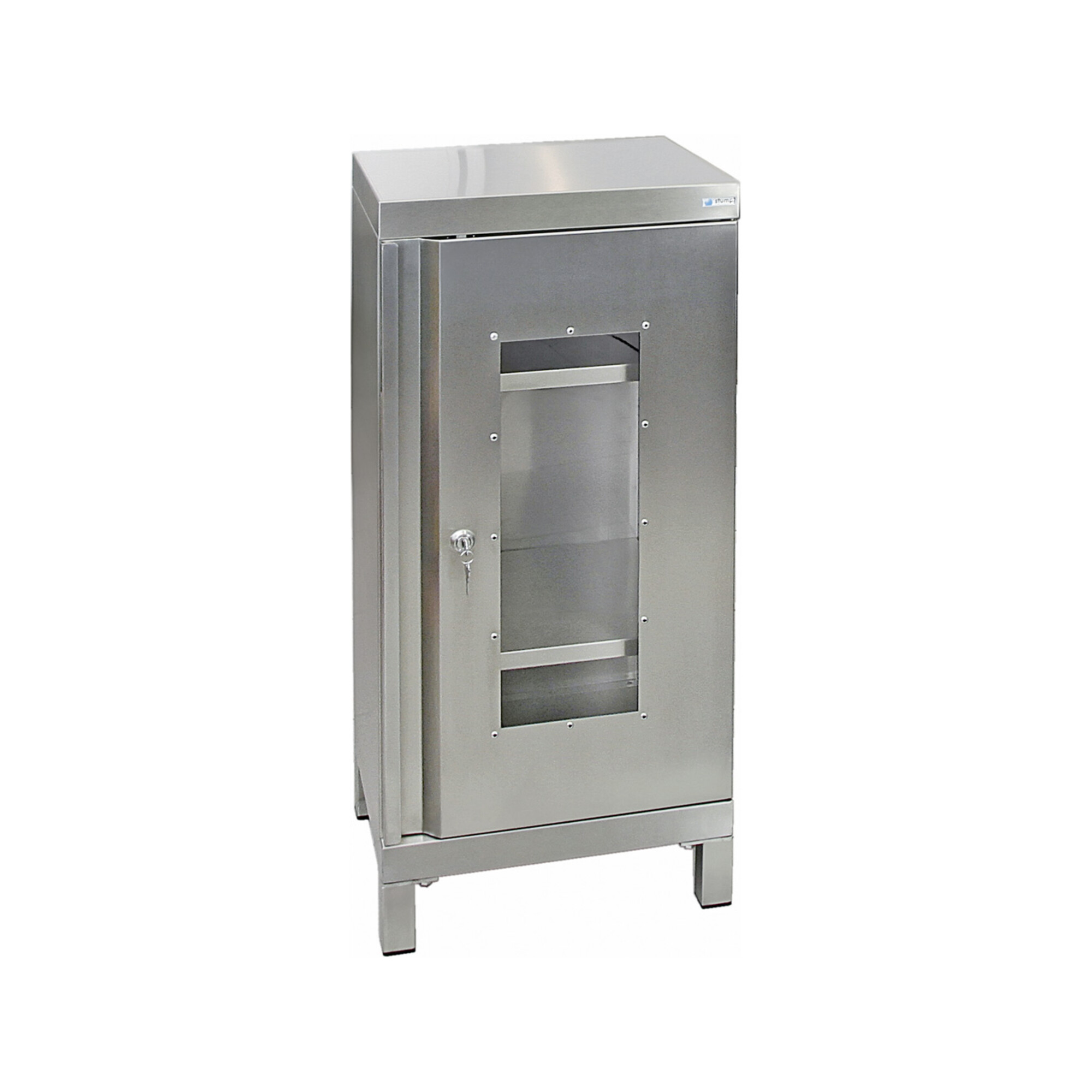 Stumpf Edelstahl-Sichtfensterschrank Cabinox, 1000x450x400mm, 2 Fachböden, Sockelfüße ; Stumpf Metall