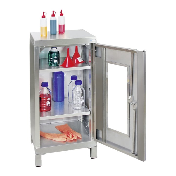 Stumpf Edelstahl-Sichtfensterschrank Cabinox, 1000x450x400mm, 2 Fachböden, Sockelfüße