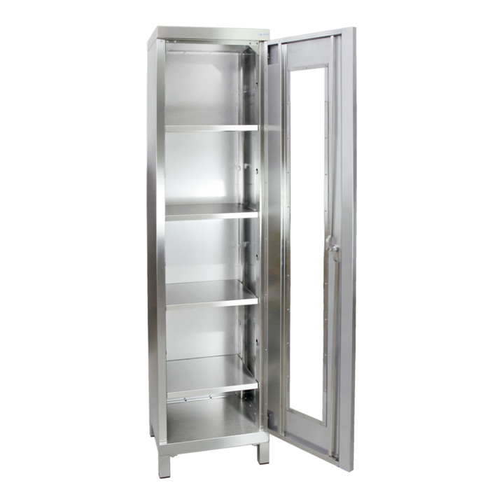 Stumpf Edelstahl-Sichtfensterschrank Cabinox, 1900x450x400mm, 4 Fachböden, Sockelfüße