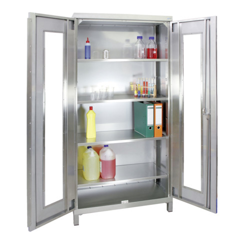 Stumpf Edelstahl-Sichtfensterschrank Cabinox, 1900x900x400mm, 4 Fachböden, Sockelfüße