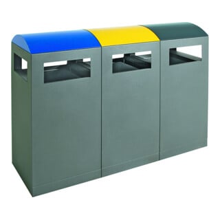 Stumpf Metall Abfallbehälter 3er-Set 3x90 Liter verzinkt anthrazitgrau blau gelb