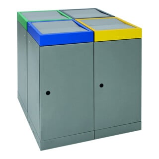 Stumpf Metall Abfallsammler 4er Set 4 x 70 Liter Klappdeckel dunkelgrau gelb blau anthrazit