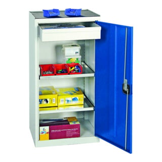 Stumpf Metall Armoire à outils Hauteur 100 cm 2 plateaux 2 tiroirs gris clair bleu clair
