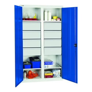 Stumpf Metall Armoire à tiroirs 150 cm 18 tiroirs gris clair bleu clair
