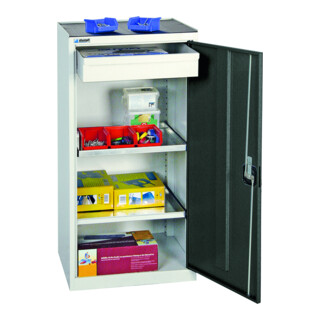 Stumpf Metall Colonne d’armoire à outils 180 cm 3 étagères bac 2 tiroirs gris clair/bleu
