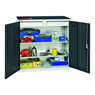 Stumpf Metall Schubladenschrank Säule 180cm 17 Schubladen lichtgrau/lichtblau