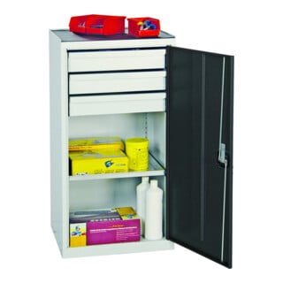 Stumpf Metall Werkzeugschrank Höhe 100cm 1 Wannenboden 3 Schubladen lichtgrau lichtblau