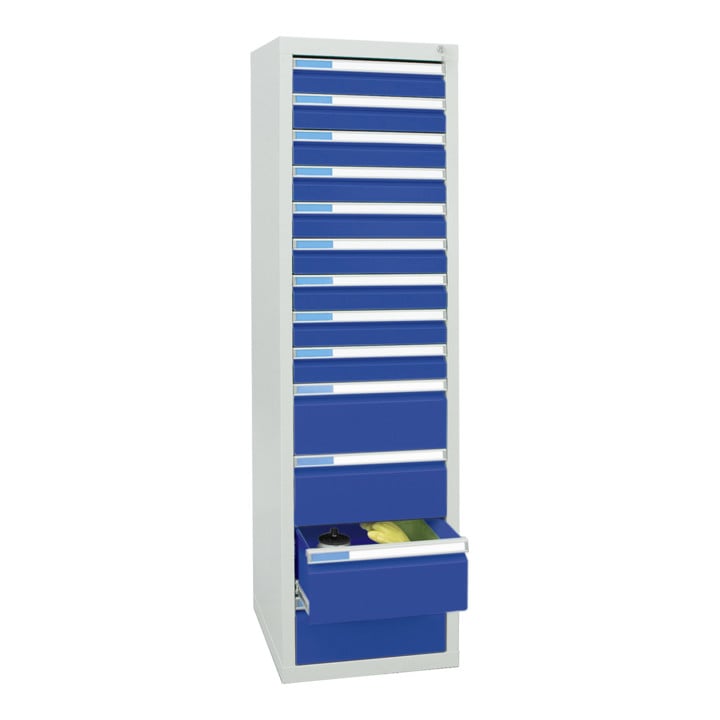 Stumpf Schubladenschrank Serie ESTA, 13 Schubladen enzianblau (9x100, 4x200mm)