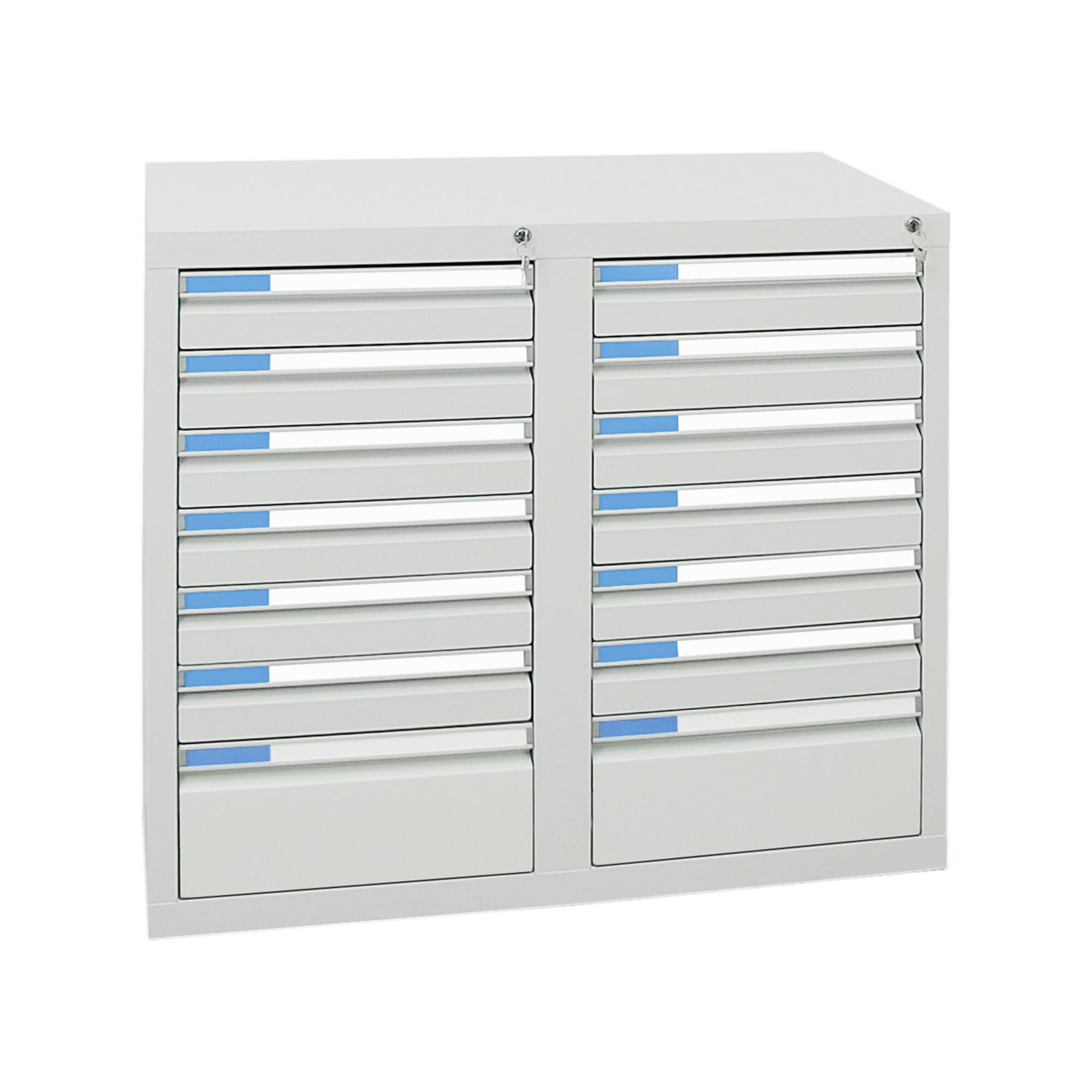 Stumpf Schubladenschrank Serie ESTA, 14 Schubladen lichtgrau (12x100, 2x200mm) ; Stumpf Metall
