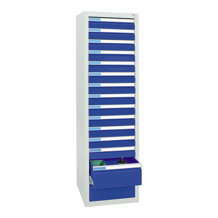 Stumpf Schubladenschrank Serie ESTA, 15 Schubladen enzianblau (13x100, 2x200mm)