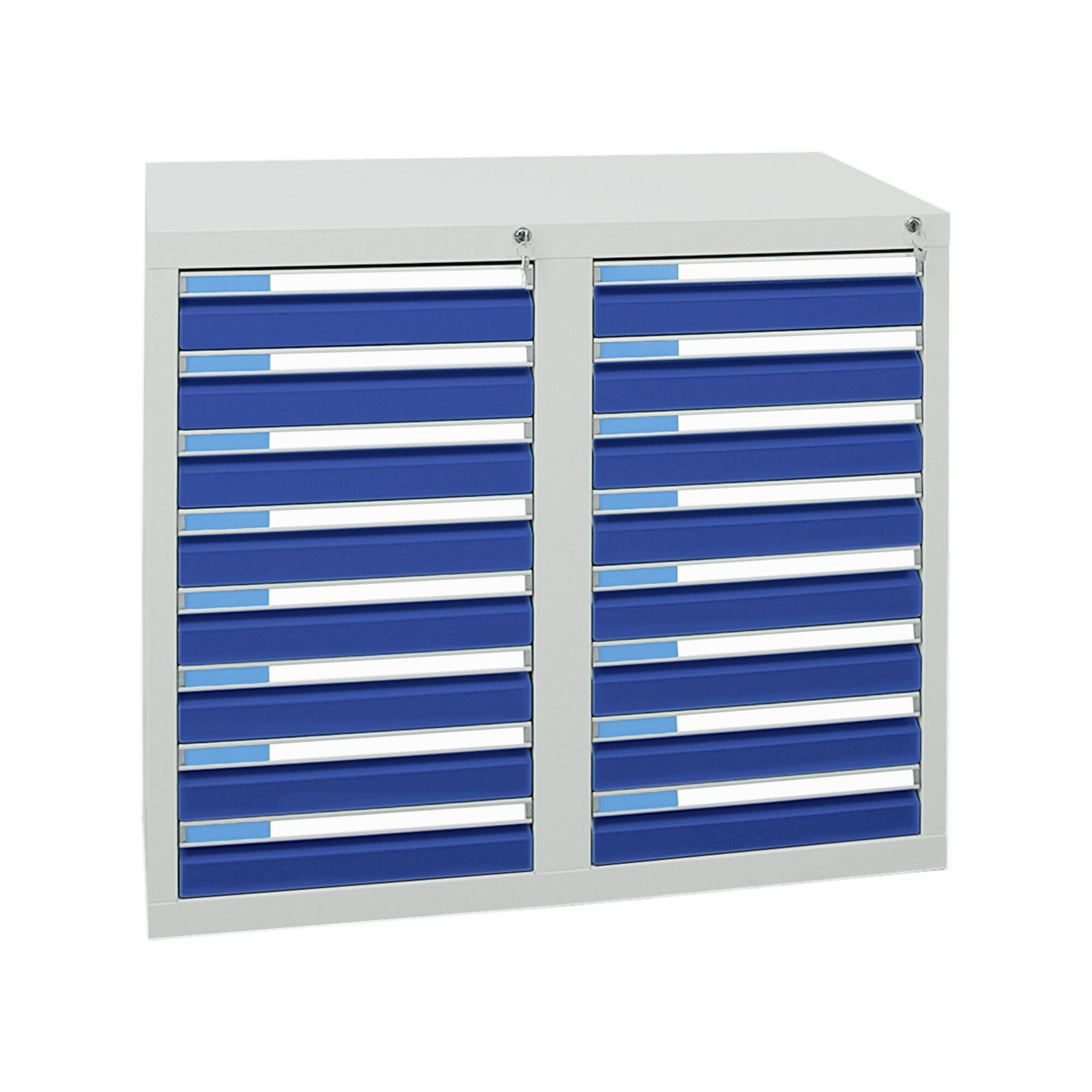Stumpf Schubladenschrank Serie ESTA, 16 Schubladen enzianblau (16x100mm) ; Stumpf Metall