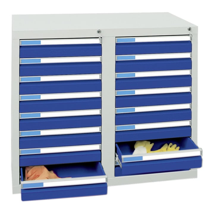 Stumpf Schubladenschrank Serie ESTA, 16 Schubladen enzianblau (16x100mm)