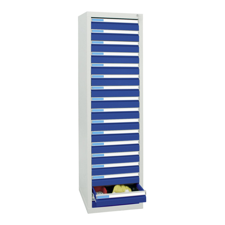 Stumpf Schubladenschrank Serie ESTA, 17 Schubladen enzianblau (17x100mm)