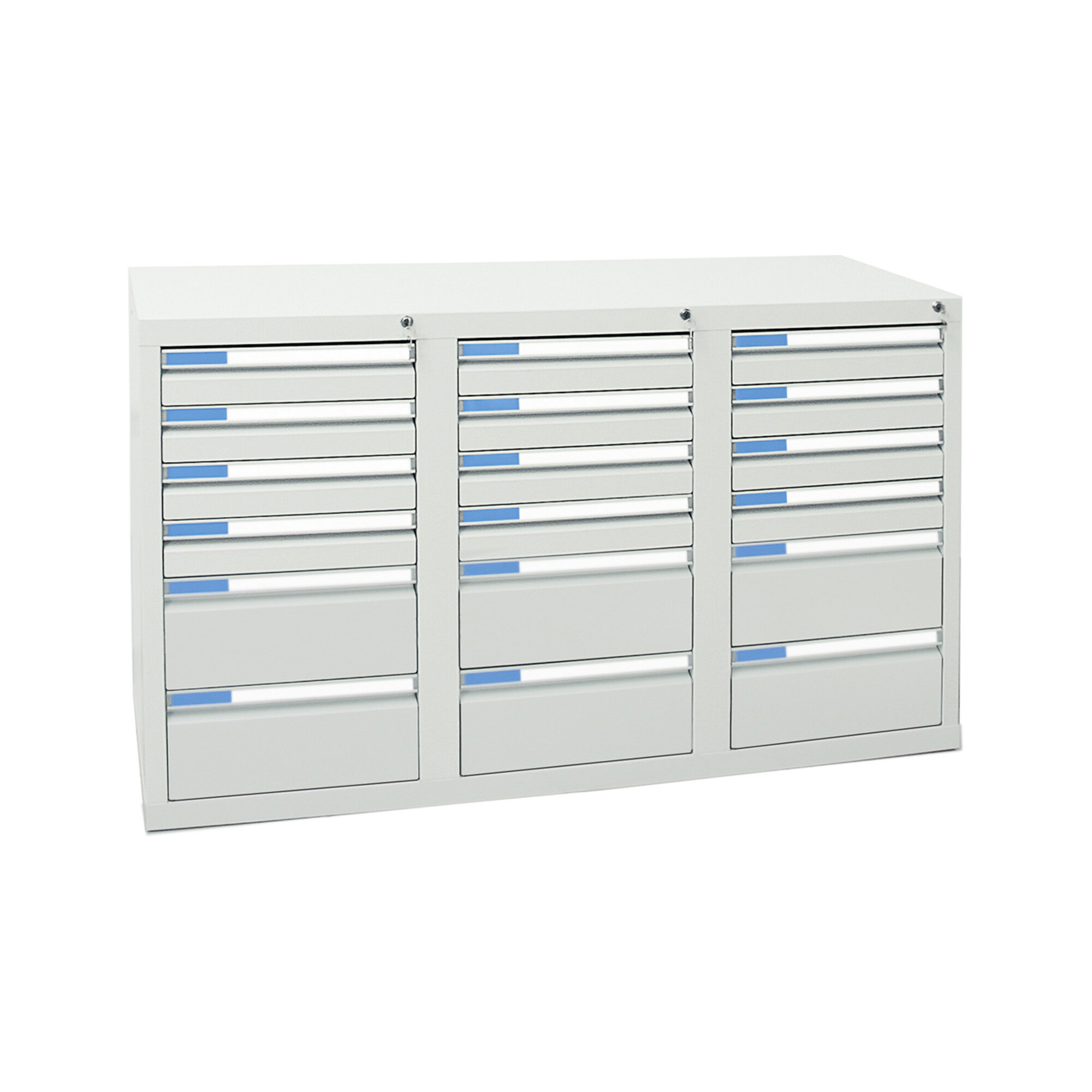 Stumpf Schubladenschrank Serie ESTA, 18 Schubladen lichtgrau (12x100, 6x200mm) ; Stumpf Metall