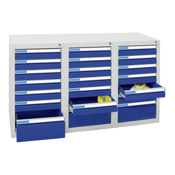Stumpf Schubladenschrank Serie ESTA, 21 Schubladen enzianblau (18x100, 3x200mm)