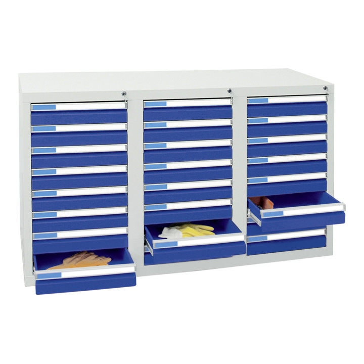Stumpf Schubladenschrank Serie ESTA, 24 Schubladen enzianblau (24x100mm)