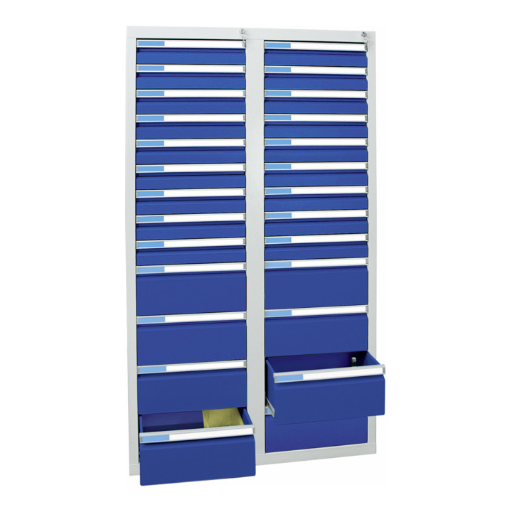 Stumpf Schubladenschrank Serie ESTA, 26 Schubladen enzianblau (18x100, 8x200mm)