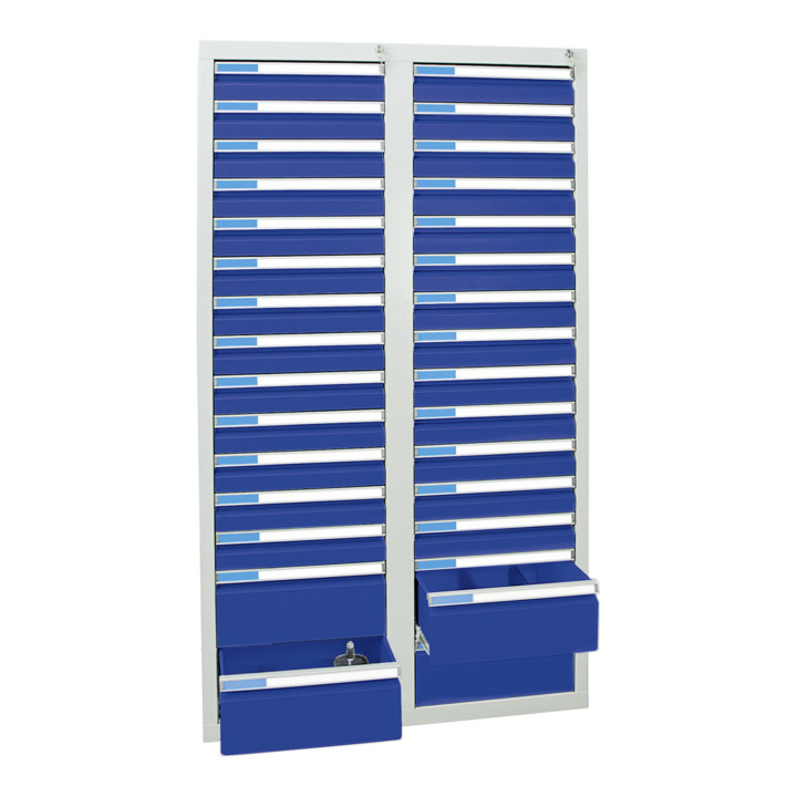 Stumpf Schubladenschrank Serie ESTA, 30 Schubladen enzianblau (26x100, 4x200mm)