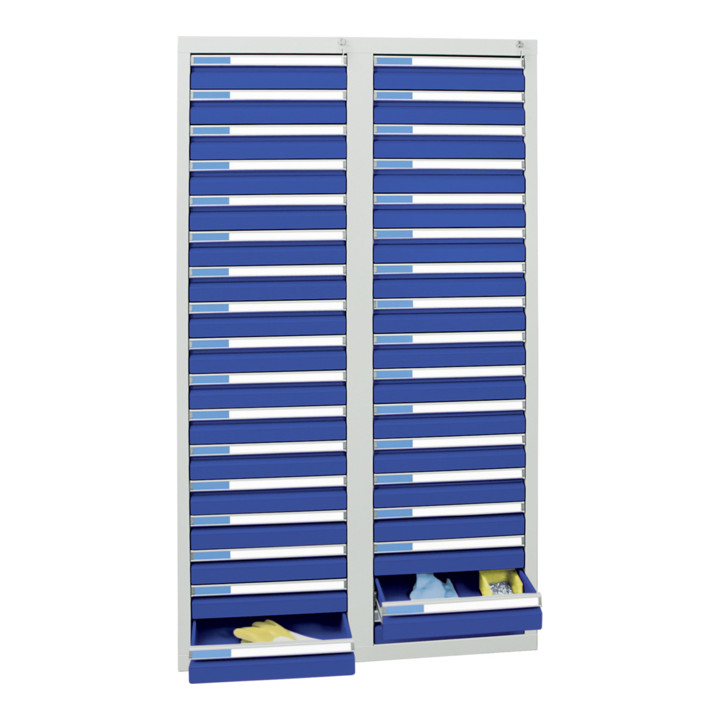 Stumpf Schubladenschrank Serie ESTA, 34 Schubladen enzianblau (34x100mm)
