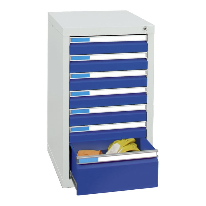 Stumpf Schubladenschrank Serie ESTA, 7 Schubladen enzianblau (6x100, 1x200mm)