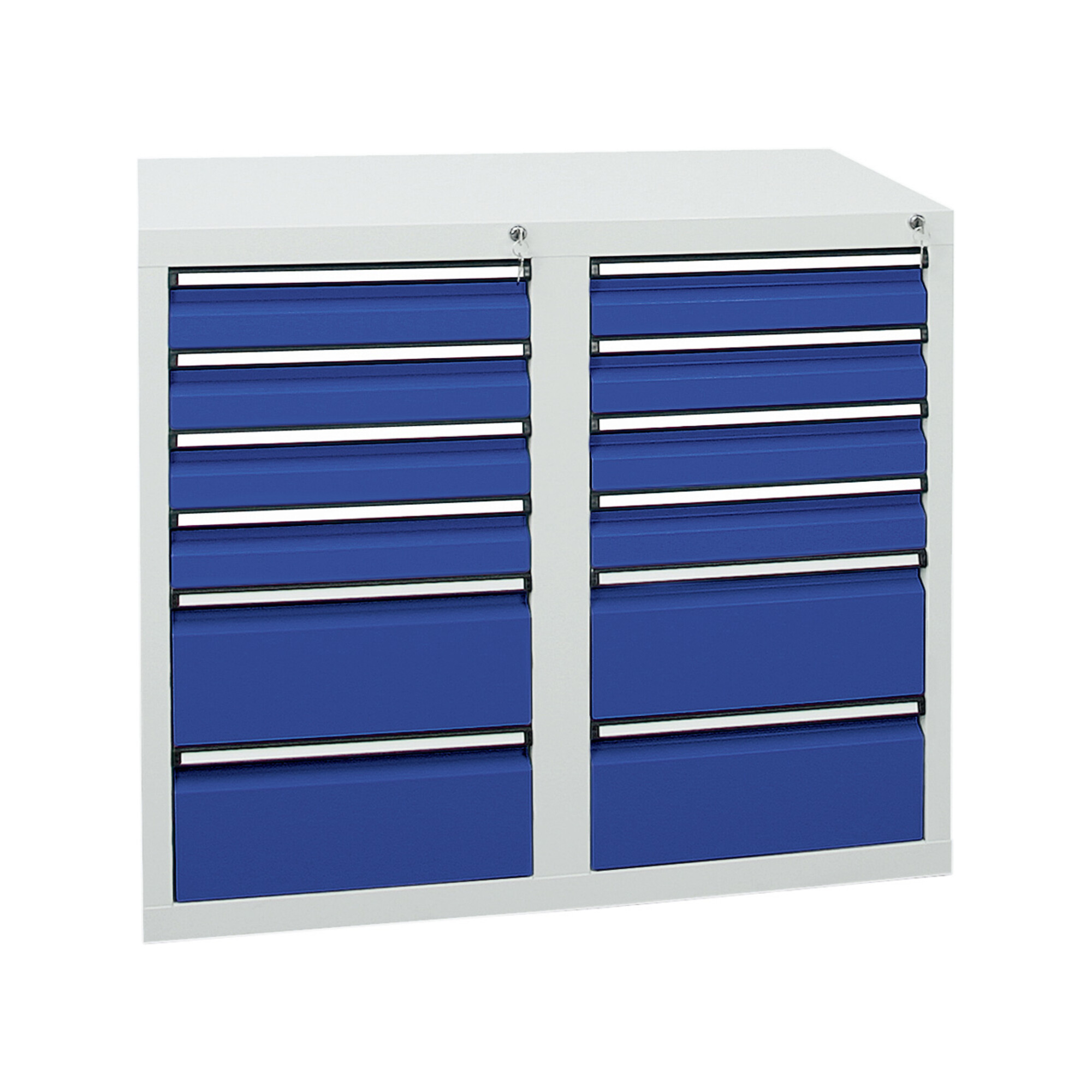 Stumpf Schubladenschrank Serie STS 410, 12 Schubladen enzianblau (8x100, 4x200mm) ; Stumpf Metall