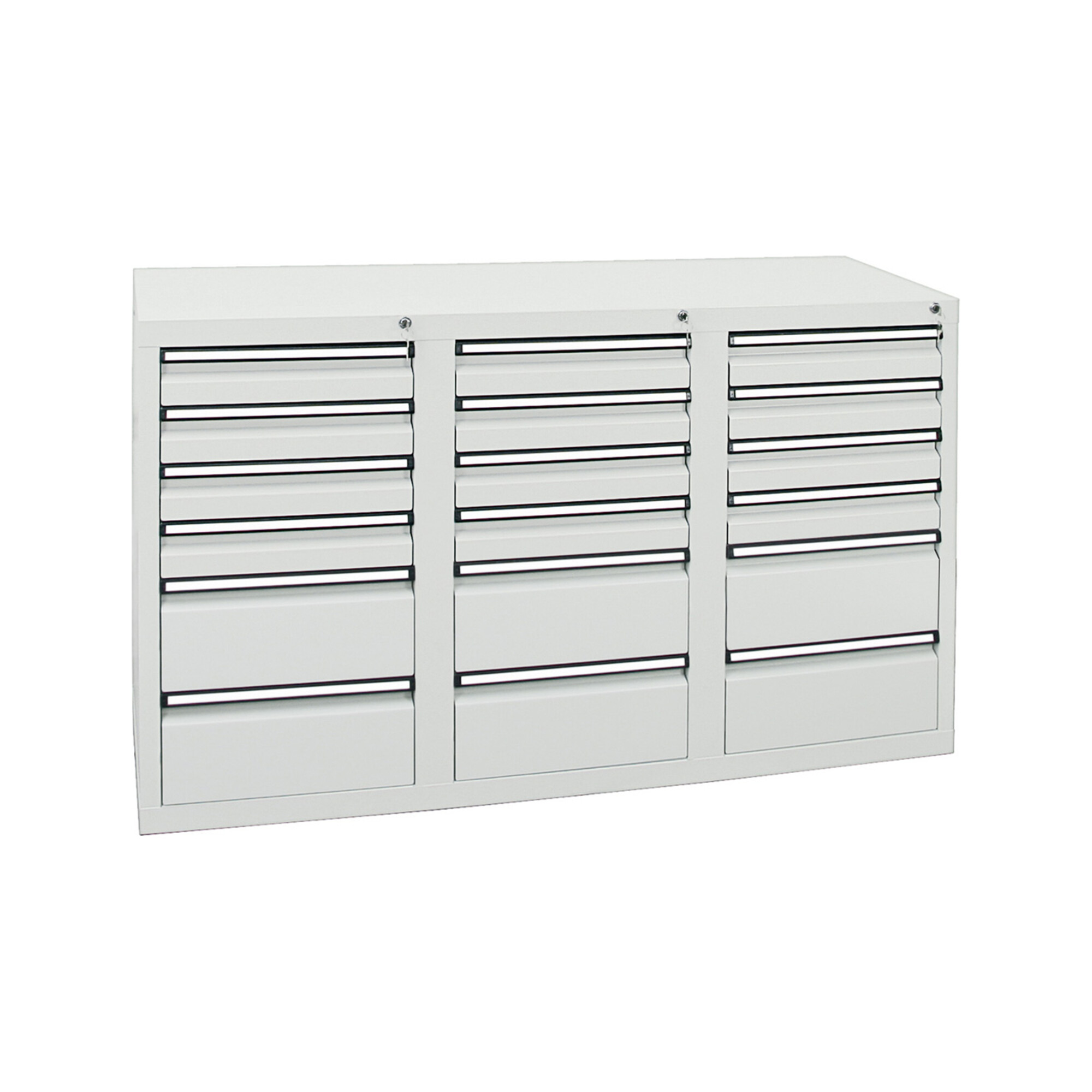 Stumpf Schubladenschrank Serie STS 410, 18 Schubladen lichtgrau (12x100, 6x200mm) ; Stumpf Metall