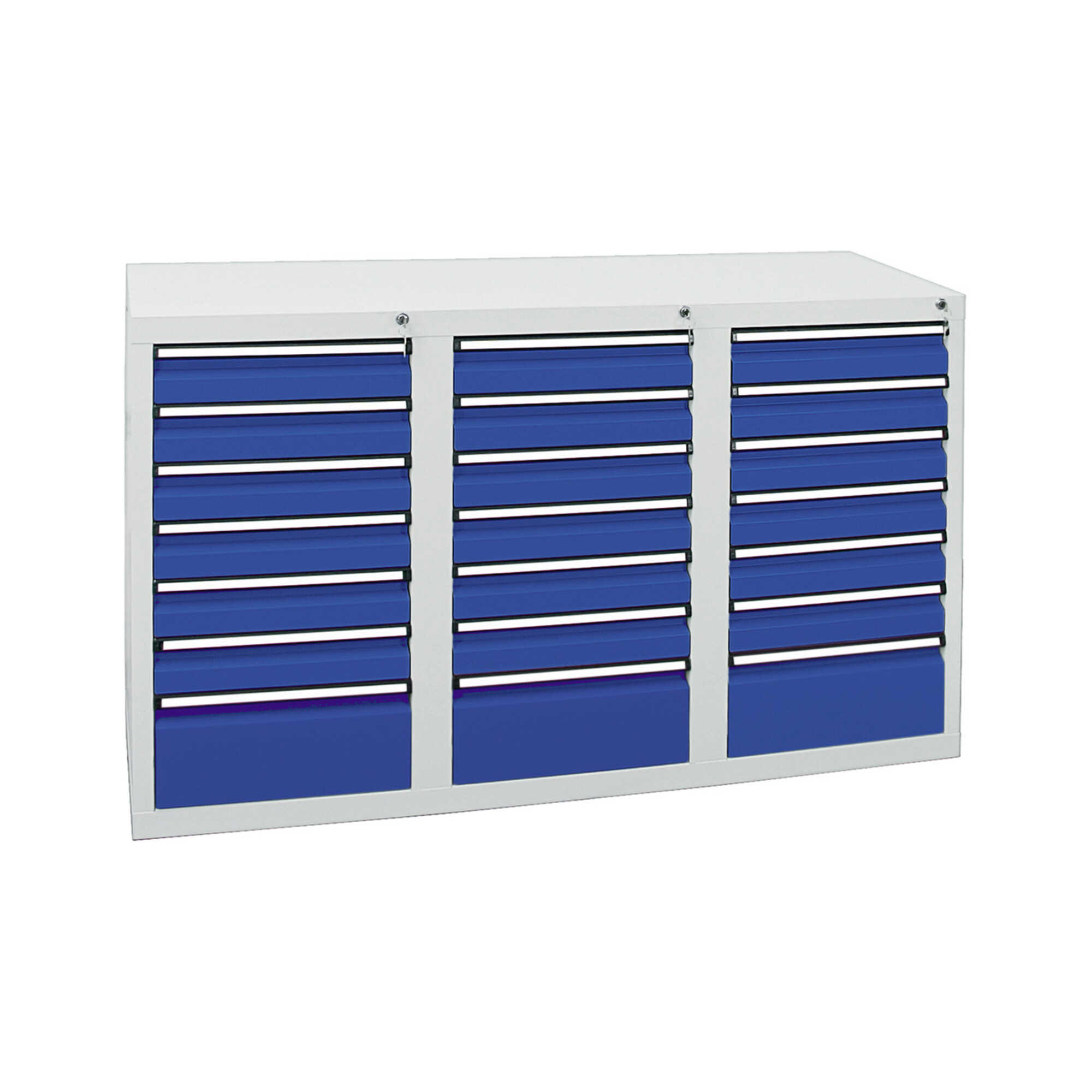 Stumpf Schubladenschrank Serie STS 410, 21 Schubladen enzianblau (18x100, 3x200mm) ; Stumpf Metall