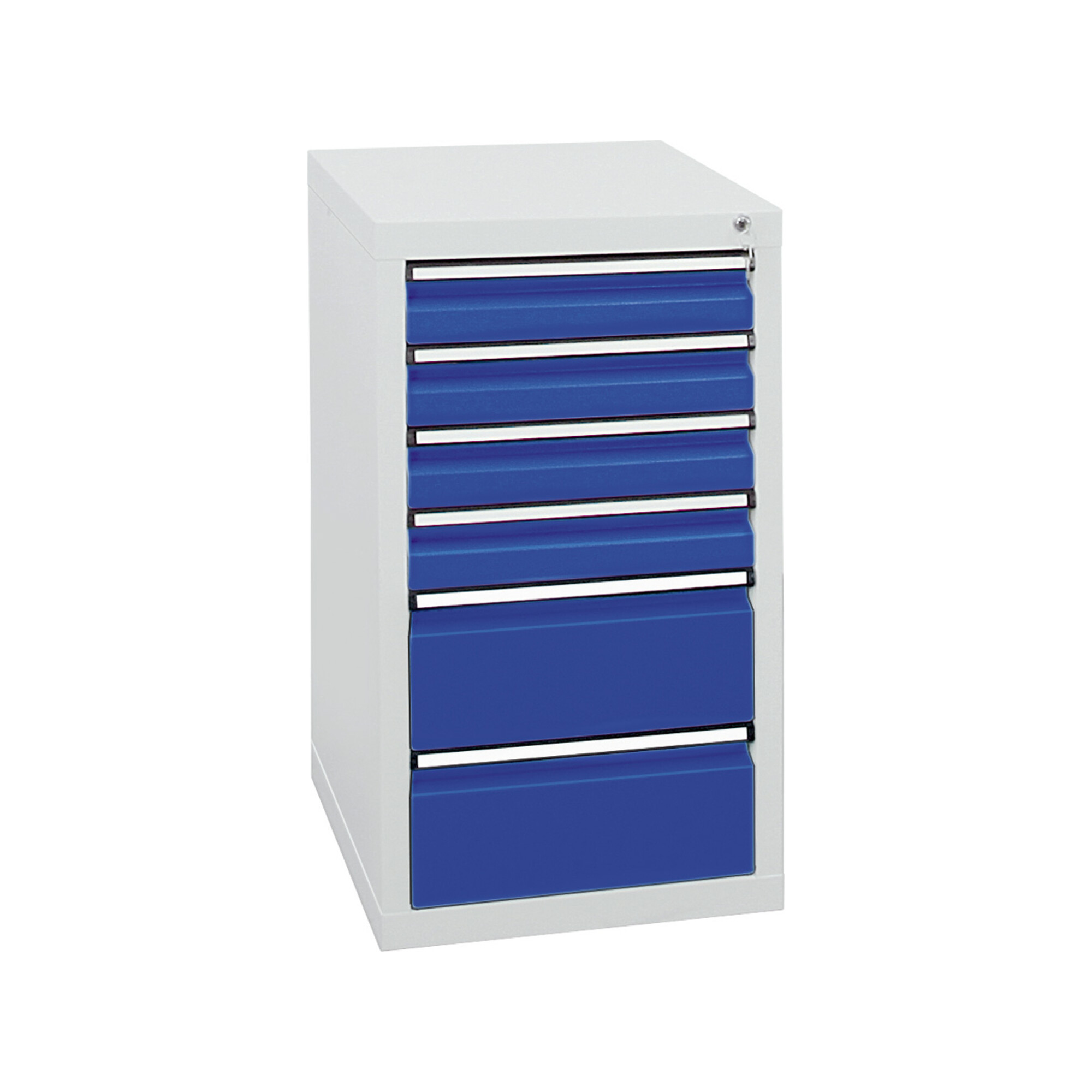 Stumpf Schubladenschrank Serie STS 410, 6 Schubladen enzianblau (4x100, 2x200mm) ; Stumpf Metall